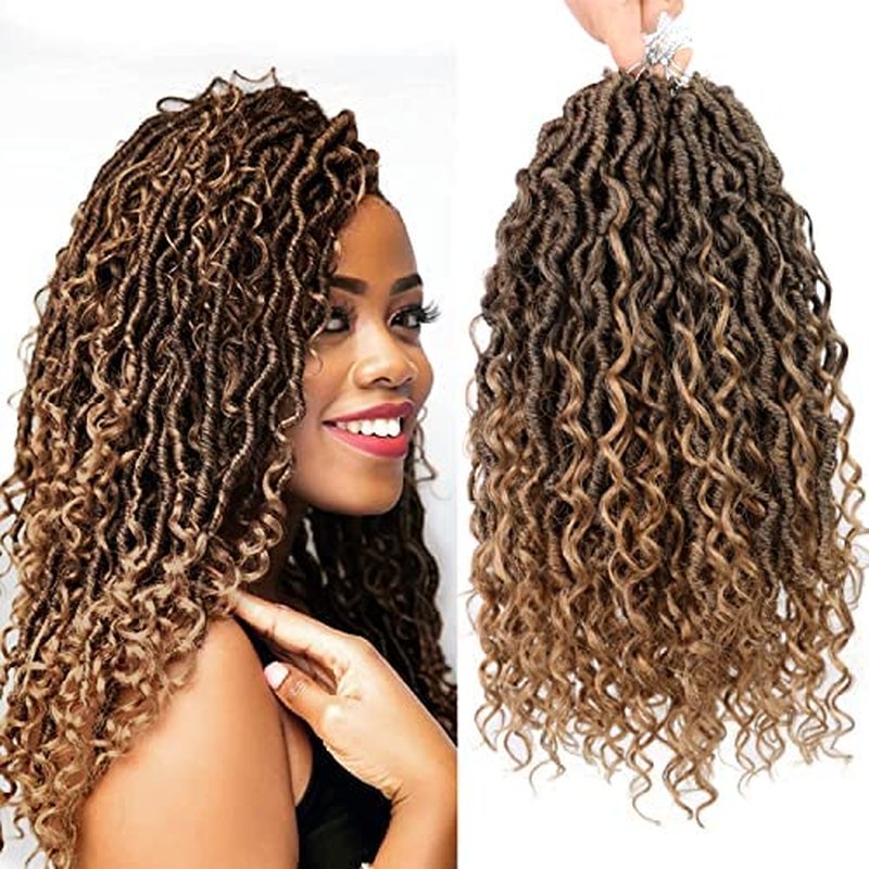 Faux Locs Crochet Hair 14 Inch, 7 Packs Pre Looped Goddess Locs Crochet Hair For Black Women, Curly Crochet Goddess Locs Braids Hair Extensions (14 Inch, 7 Packs, T1B27)