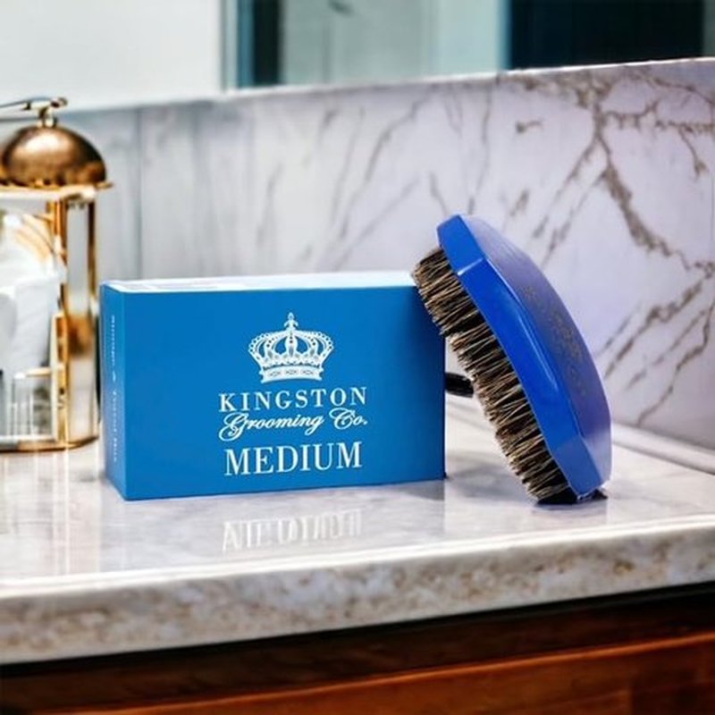 Kingston Grooming Co. Medium Wave Brush for Men 360, Boar Bristle Men’s Hair Brush- Perfect for Hair, Beards or Waves- Travel Box Included