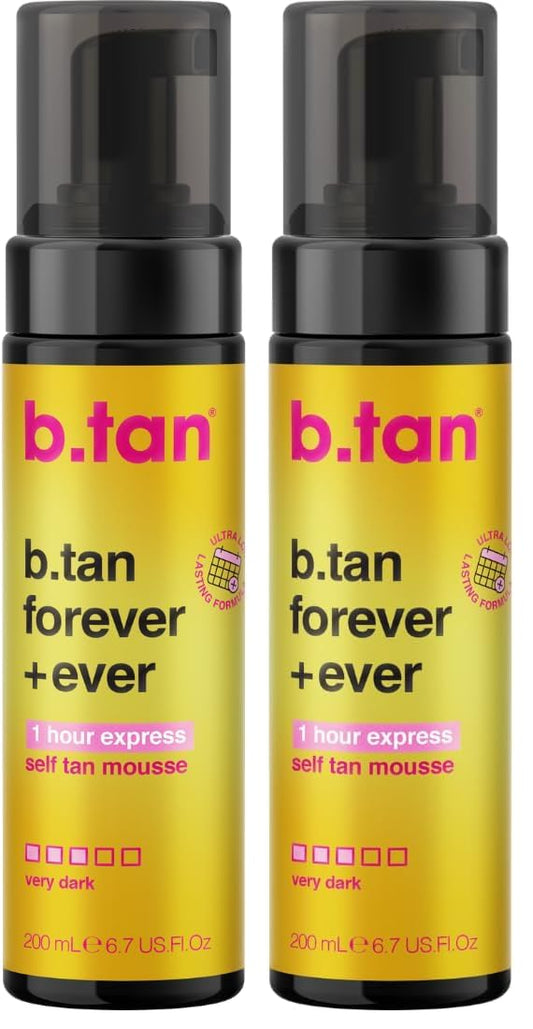 b.tan Ultra Long Lasting Self Tanner Mousse - Dark Bronze Glow | 1 Hour Express Tanning Foam, 6.7 Fl Oz (Pack of 2)