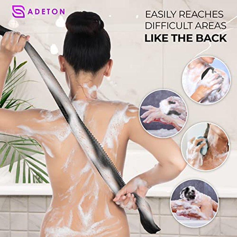 Adeton African Exfoliating Net Sponge, Authentic, Real, Body Scrubber, Long Bath Wash Cloth, Body Exfoliator, Sapo, Shower Accessories, Back Foot Scalp Scrub, Flat Dead Skin Remover Body Wash (Pink)