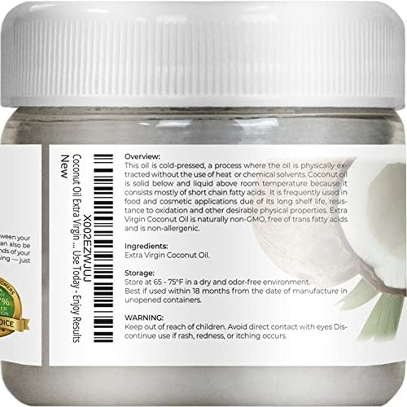 velona USDA Certified Organic Coconut Oil Extra Virgin - 2 fl oz | Food and Cosmetic Grade | in jar | Extra Virgin, Cold Pressed