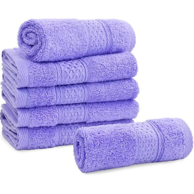 Cleanbear Wash Cloths Cotton Facecloths, Large Face Cloths 6 Ultra-Soft Washcloths for Bathroom and Guestroom, Fade-Resistant Face Towels 13 by 13 Inches (Lavender)