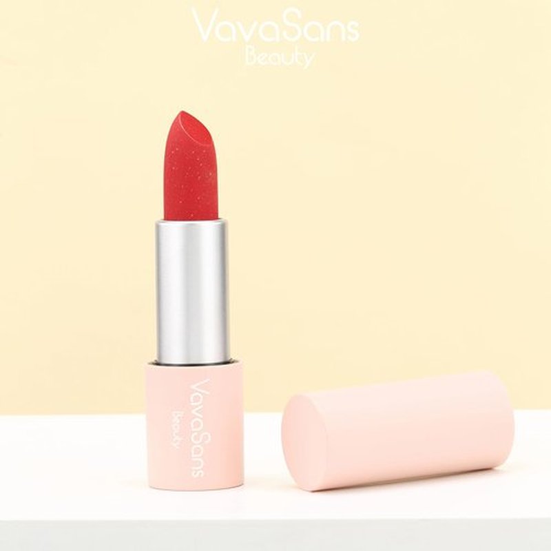 VavaSans Vegan Glitter Lipstick Cherry Plum Shimmer Metallic Sparkling Classic Red Shade Long Lasting Waterproof Non-Sticky Formula Diamond Shiny Highly Pigmented Lip Stick for Women