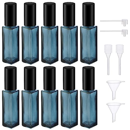 Segbeauty Refillable Perfume Bottles, Set of 10 Glass Mini Perfume Atomizer with Lid, 10ML Travel Small Toiletries Sample Bottle Fine Mist Sprayer, Square Pump Dispensing Containers Perfume Making Kit