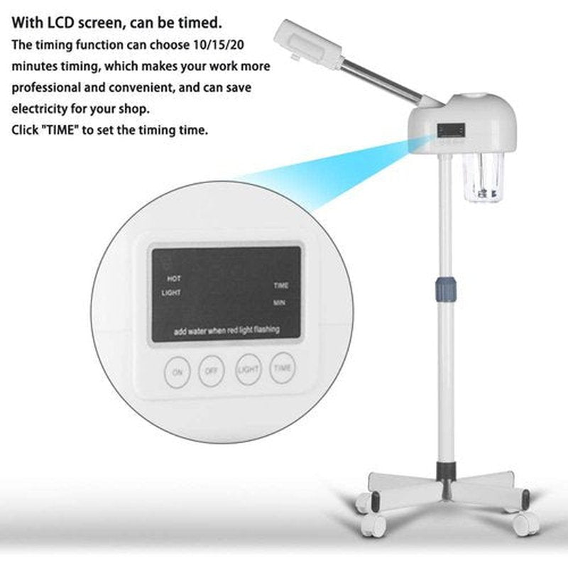 Professional Ozone Facial Steamer for Clean Skin, LCD Display, Facial Steamer for Esthetician, Use at Home & Salon, Spa with Hot Mist, Timer Function, Adjustable Height & Rolling Wheels