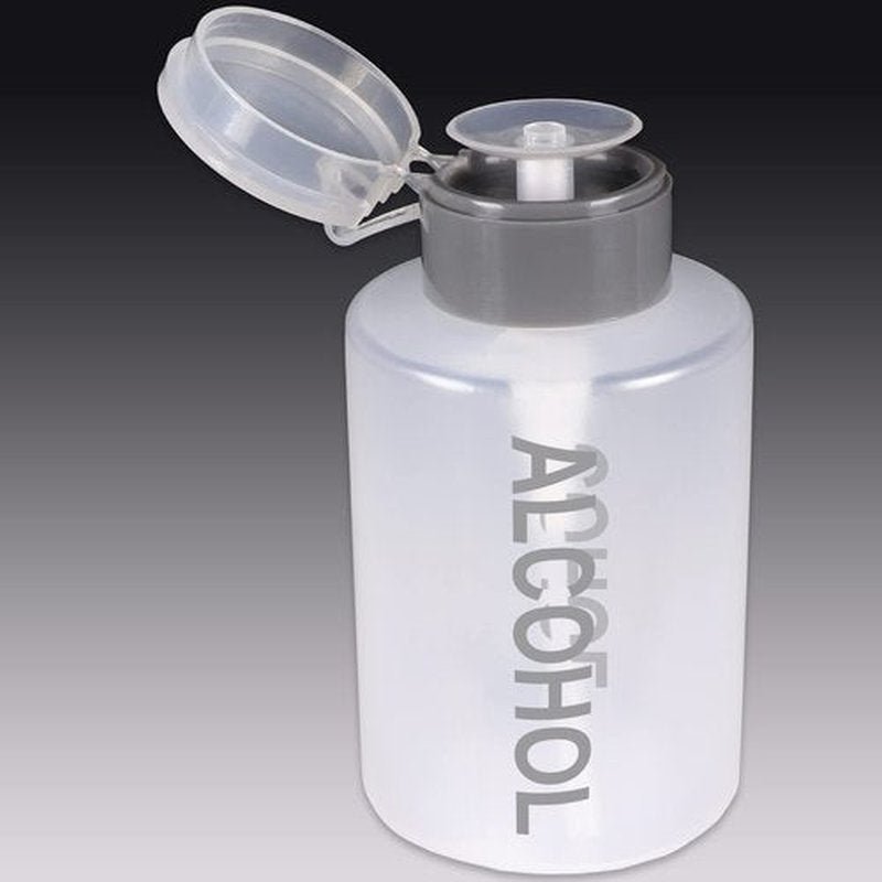 9oz Push Down Pump Dispenser Flip Top Cap Refillable Empty Bottle - Gray with Word Imprint - Lockable Travel Cosmetic Packaging Empty Bottle for Nail Polish Manicure