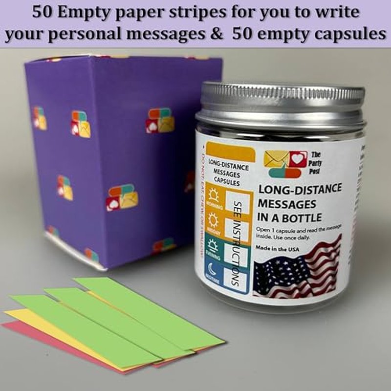 Long Distance Relationships Gifts Love Messages in a Bottle for Boyfriend or Girlfriend, 50 Empty Slips, Capsules, Jar for You to Fill In Cute Anniversary Present for Him, Her, Valentine's Day Gift