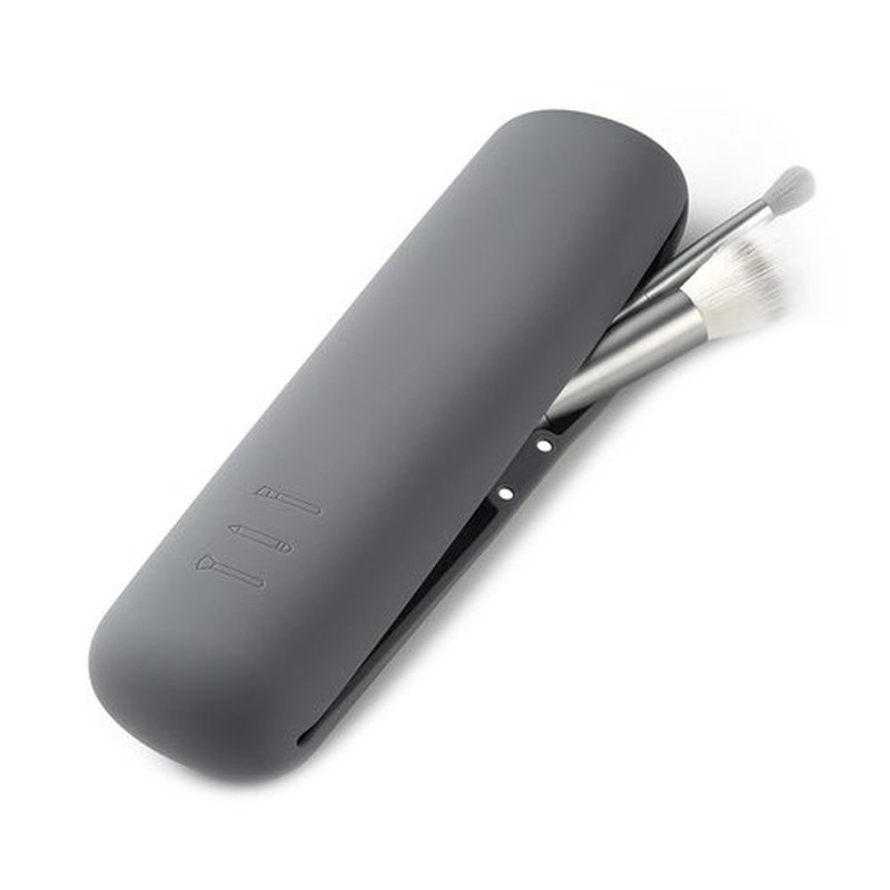 FERYES Large Travel Makeup Brush Holder, Magnetic Anti-fall Out Silicon Portable Cosmetic Face Brushes Holder, Soft and Sleek Makeup Tools Organizer for Travel- (8.27 * 2.36 * 1.57)