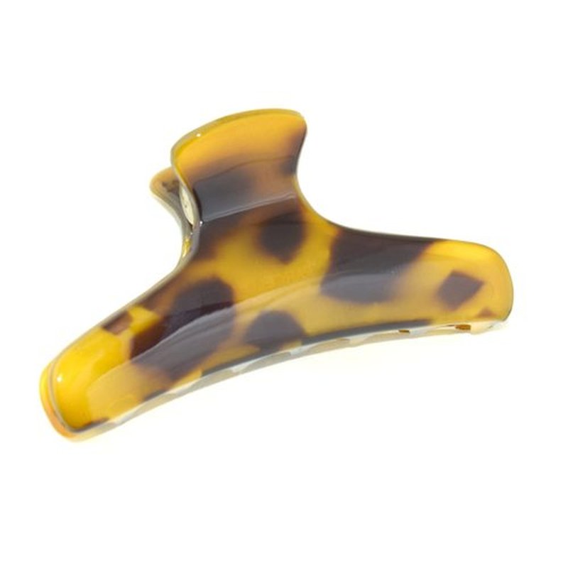 Parcelona French Flat Salon Style Medium 3 1/4" Celluloid Covered Spring No Slip Grip Jaw Hair Claw Durable Styling Paris Hair Accessories Women Strong Hold Girls Hair Claw Clips, Made in France (Light Savana)
