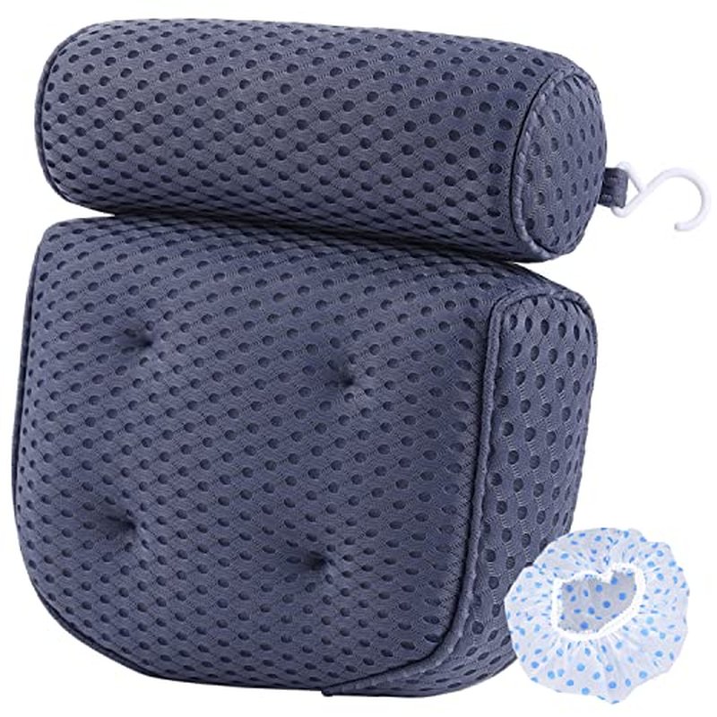AEROiVi Bathtub Pillow Headrest Bath Pillows for Tub Neck and Back Support with Non Slip Suction Cups Spa Bath Cushion Dark Blue