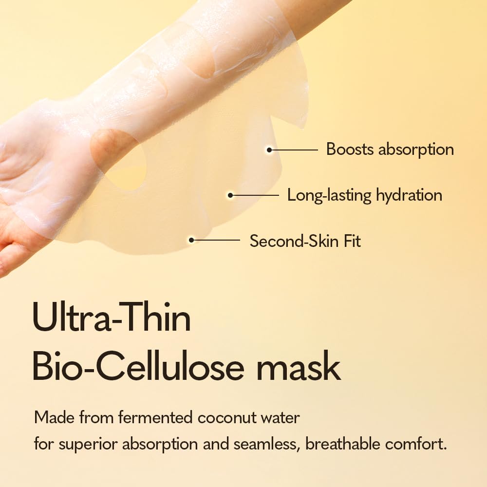 YUZY Deep Glow Skin Positive Mask, Bio-Cellulose Sheet Mask for Glass Skin, Hydrating Face Mask & Microbiome Care with Peptides & Hyaluronic Acid, Korean Skincare | 33g x 5 Sheets
