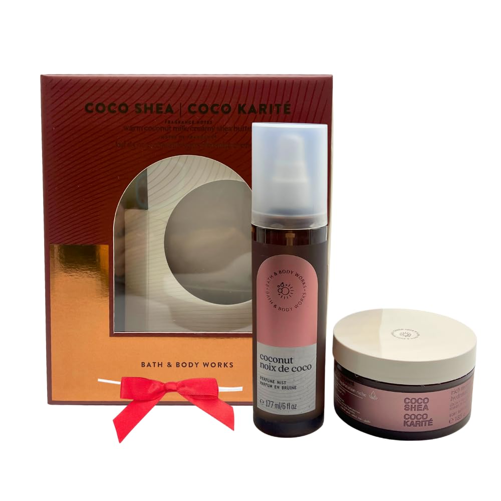 Bath & Body Works COCO SHEA COCO KARITÉ Fragrance Mist & Body Butter 2-piece Gift Set with a Red Bow for Holidays – Limited Edition