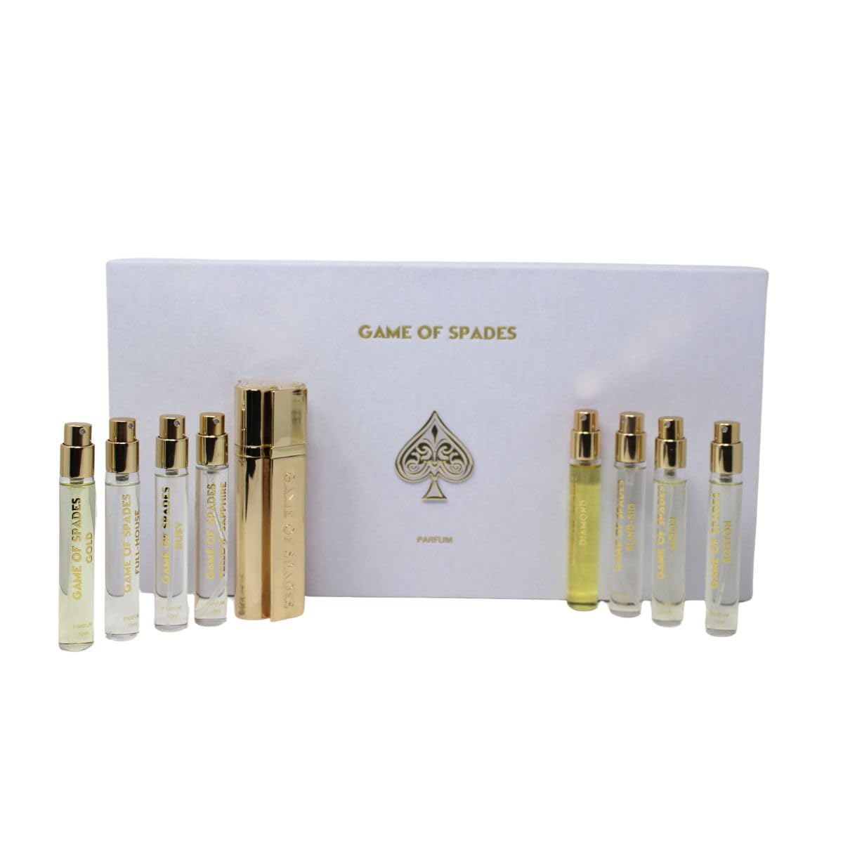 JO Milano Game of Spades 9-Piece Mini Parfum Set for Men & Women – Includes Boston, Moon, Blind Bid, Full House, Diamond, Gold, Ruby, Yellow Sapphire & High Roller (0.33 oz Each