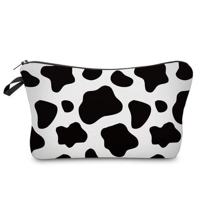 LOOMILOO Small Makeup Bag Black-White Cow Color Printed Cosmetic Bag for Purse Womens Pouch Organizer Bags for A Gift(52558)