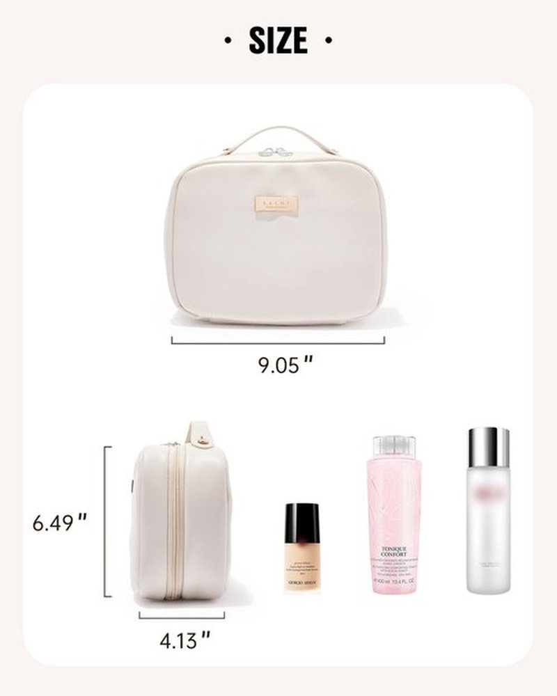 EACHY Travel Makeup Bag, Large Capacity Cosmetic Bags for Women, Waterproof PU Leather Make Up Bag with Makeup Brush Organizer (White)