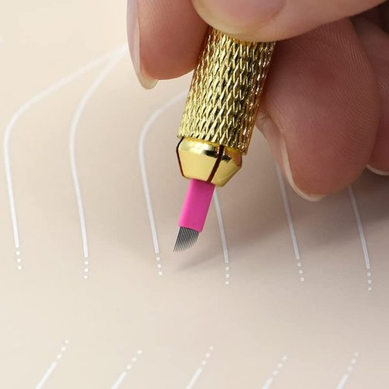 50Pcs Professional Microlading Needles 12 Pins Curved Flat with 0.18mm Diameter Disposable Manual Eyebrow Blades Permanent Makeup Supplies Microblading Kits