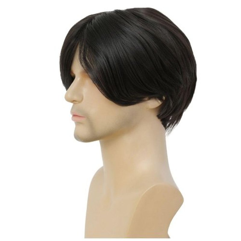 Tseses Mens Black Wig Short Straight Men Wigs Synthetic Wig Middle Part Wigs for Men Costume Halloween Natural Hair Wigs(Black)