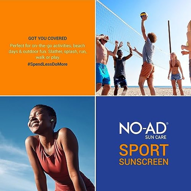 NO-AD SPF 50 SPORT Sunscreen Lotion | Hypoallergenic | Broad Spectrum UVA/UVB Protection | Water Resistant | Octinoxate & Oxybenzone Free with moisturizing Vitamin E and Aloe 16oz | Pack of 2