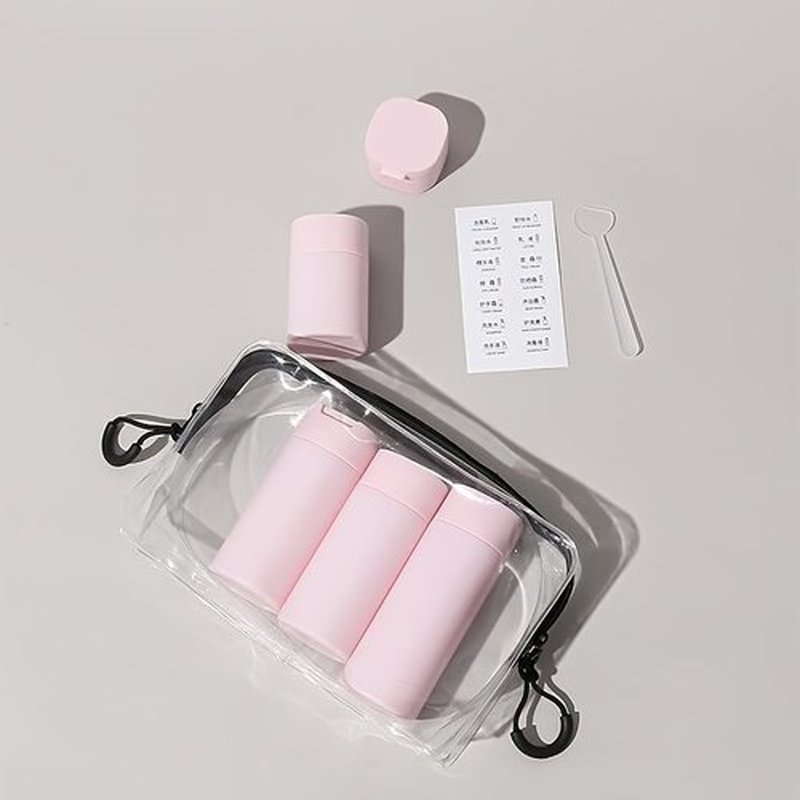 FANPOI 5pcs Travel Cream Dispenser Bottles Set Travel Bottles Toiletry Containers Set, TSA Approved, Travel Essentials (Pink)