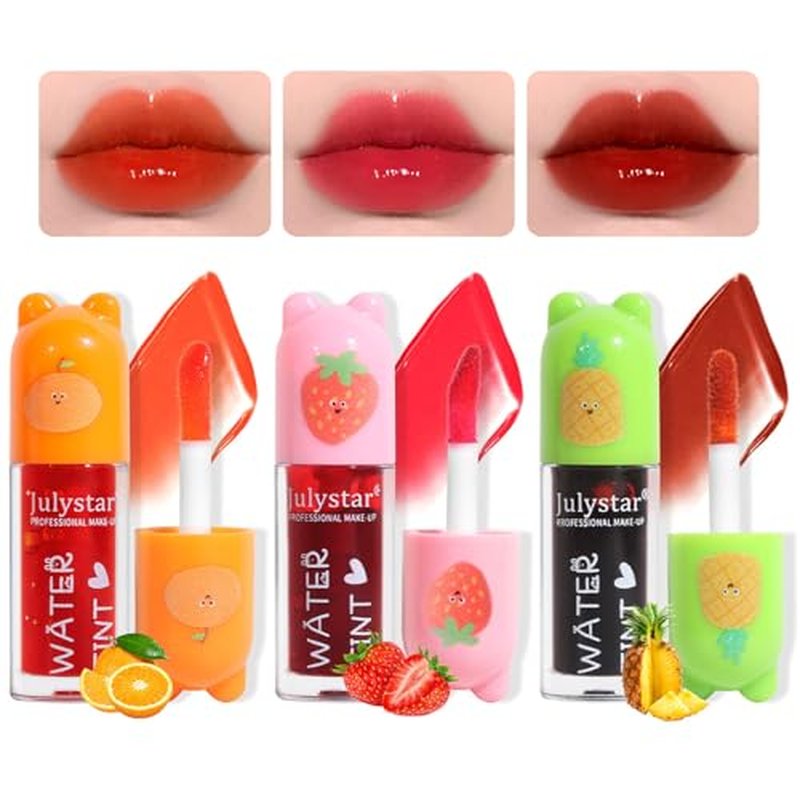 Charm Kiss 3 Colors Lip Tint Stain Set, Korean Velvet Watery Lip Stain Moisturizing Mini Liquid Lipstick (Set A, 1)