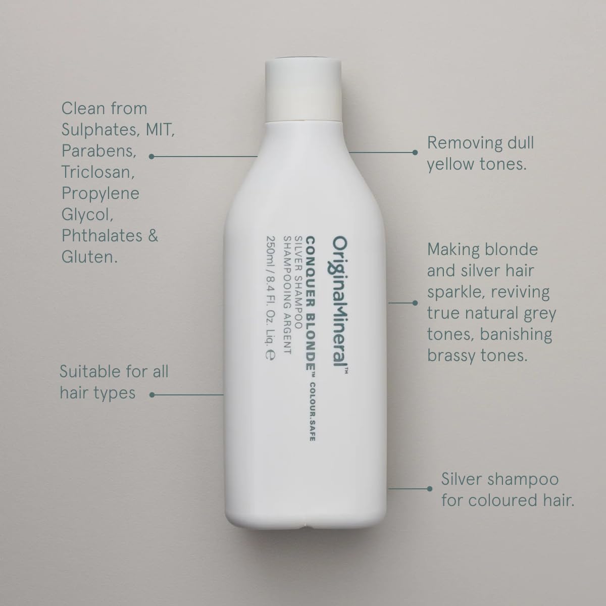 O&M Conquer Blonde Shampoo, Silver Purple Shampoo for Blondes, Grey, Silver Hair, Organic Desert Lime, Vegan, Sulfate Free, Australian Made, Non Toxic Purple Shampoo for Grey Hair, 250ml
