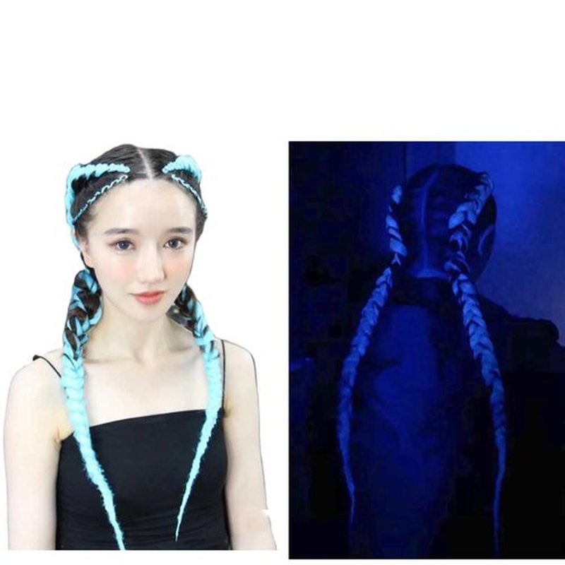 Glowing in Darkness Braiding Hair 400g Braiding Hair Jumbo Box Braids Hair Extensions Shining Jumbo Braids Hair Fluorescent Light in Darkness (Baby Blue)