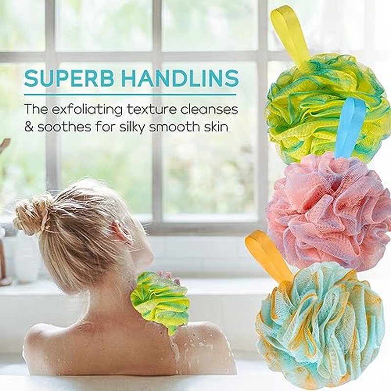 Loofah Bath Sponge, Novosun Soft Shower Sponge Set Extra Large Mesh Pouf Scrubber for Men and Women Exfoliate,Wash Sponge,Cleanse,Soothe Skin Pack of 4, XL 75g