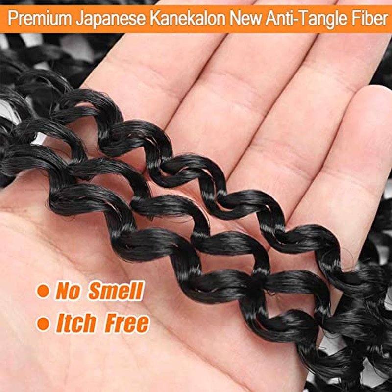 Passion Twist Hair 14 Inch 6 Packs Black Water Wave Crochet Hair for Passion Twists Bohemian Braiding Protective Style Hair Extensions (6 packs,14 inch,1B#)