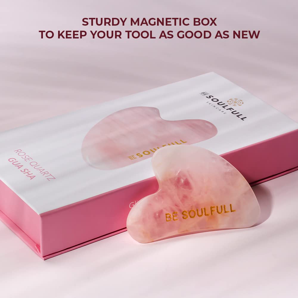 BE SOULFULL Gua Sha, Natural Face Massaging Stone for Firm and Glowing Skin, for Men & Women, 1 Unit (Rose Quartz)