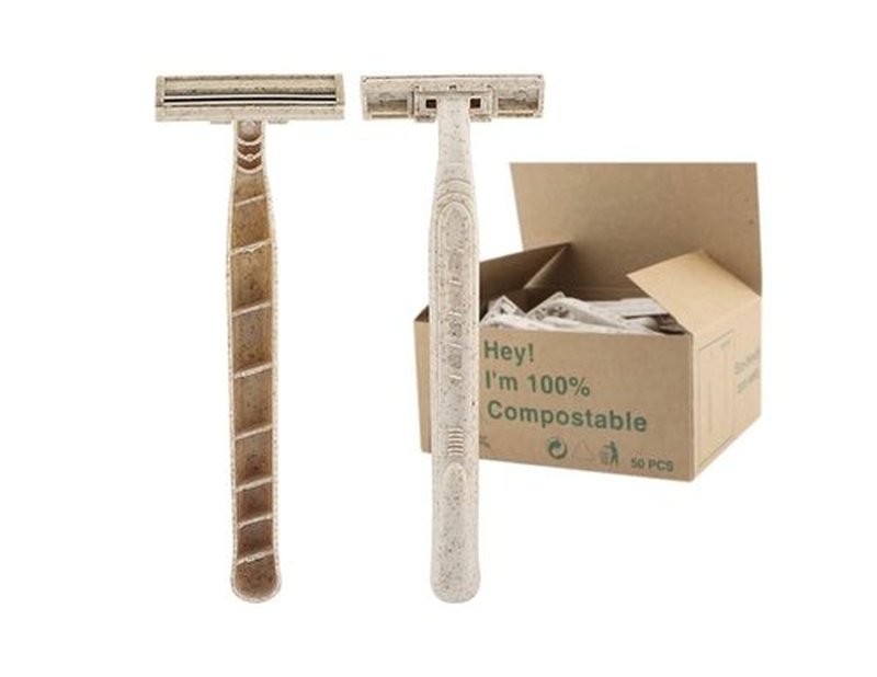 Eco-Friendly Razor | Disposable | Recycled Material | Men & Women Shaving Razor | Twin Blade | Biodegradable Wheat Straw, 50 Count (Pack of 1)