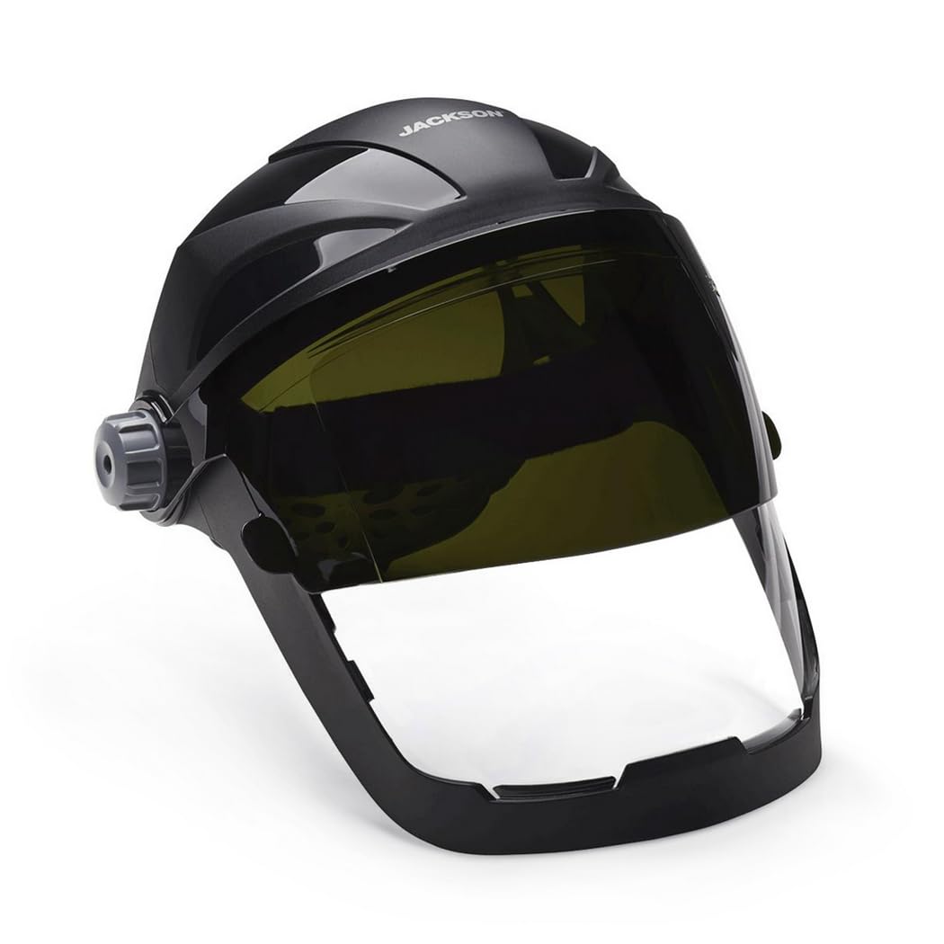 Jackson Safety QUAD 500 Series Face Shield - Clear Anti-Fog Window with Chin & Side Guard Protection - ANSI Z87.1 + High Impact & OSHA Compliant - (Available in Multiple Styles & Headgear Options)