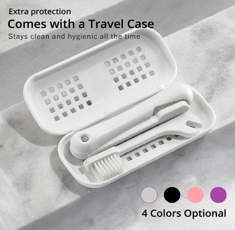 Minibox Folding Travel Toothbrush with Dual-Length Bristles & Case, Compact Mini Design for Business Trips, Camping, and Outdoor Activities, 4 Replaceable Brush Heads, Black
