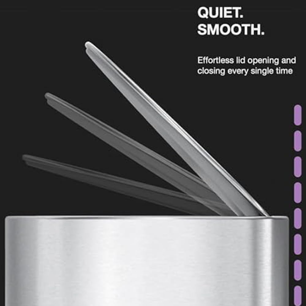 simplehuman Semi-Round Step Can, 6L / 1.6 Gallon Bathroom Trash Can, Liner Pocket®, Sleek Internal Hinge, 150,000-Step Pedal, Lid Shox® Silent Close, Brushed Stainless Steel
