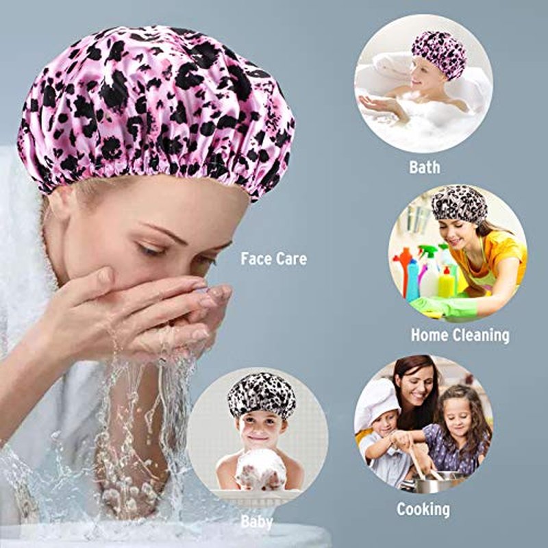 AmazerBath Shower Caps for Women, 4 PCS Waterproof Bath Caps, Elastic and Reusable Shower Hair Cap, Double Layers Hair Cap, Environmental Protection Bathing Caps