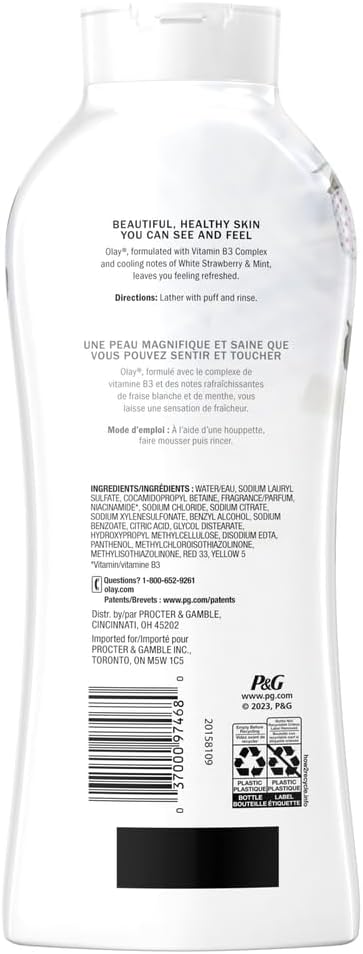 Olay Fresh Radiance Body Wash for Women - Plant-Based Cleansers, Strawberry & Mint, 3.0 fl oz (Pack of 24)