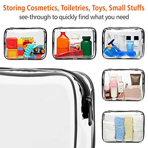 PACKISM TSA Approved Toiletry Bag - 180° Large Opening Clear Makeup Bags with Handle, Easily Access, Floral Texture Lace Clear Toiletry Bags for Traveling, Thick 0.5 mm No Smell, Black