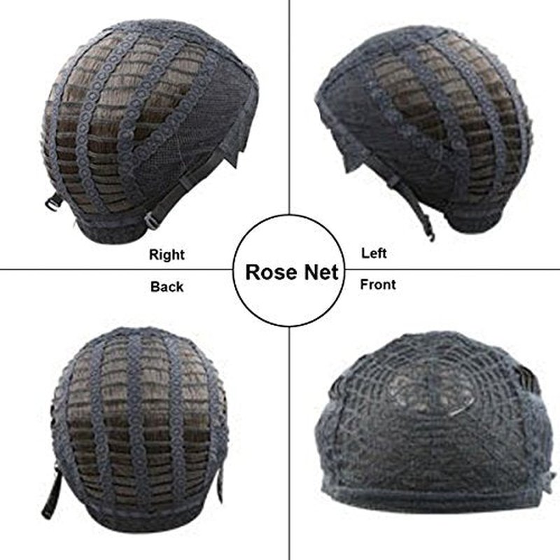 BERON 14" Women Girls Short Curly Wavy Bob Wig Rose Net with Wig Cap (Black)