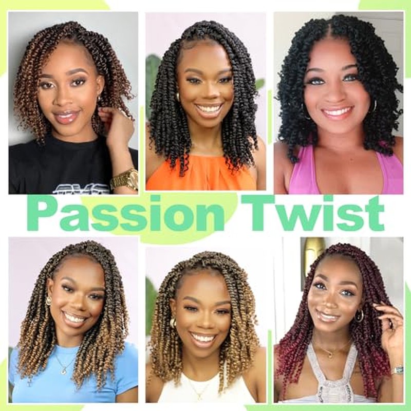 Passion Twist Crochet Hair 8Inch Passion Twist Hair 8 Packs Pre-Twisted Short Passion Twist Crochet Hair for Black Women Soft Curly Crochet Hair 1B