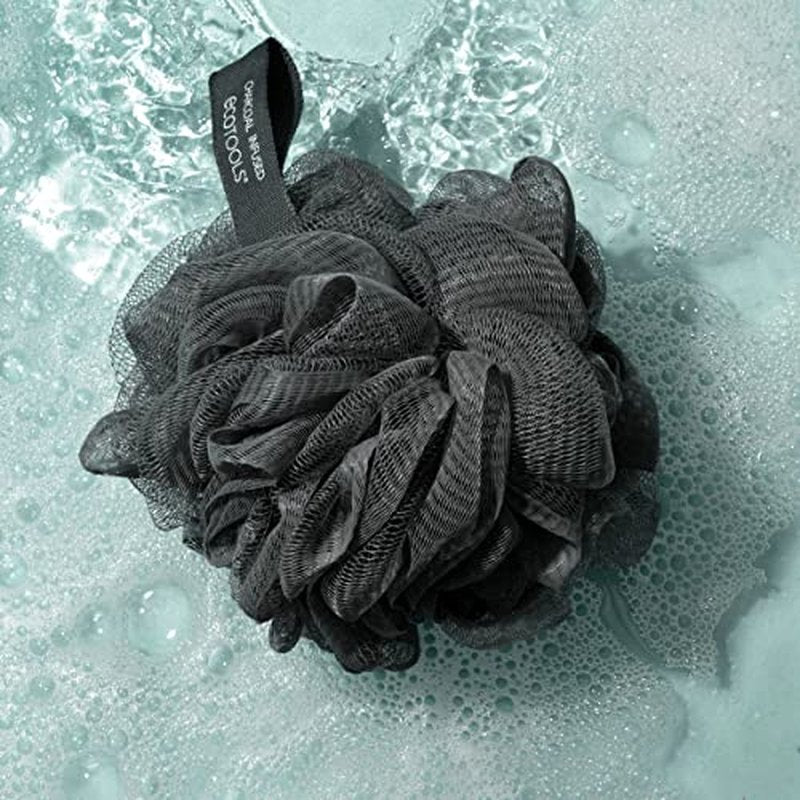 EcoTools Charcoal EcoPouf, Loofah Sponge for Bath & Shower, Infused Pouf, Recycled Netting, Exfoliation Removes Dead Skin, Eco-Friendly Bath Accessory, Cruelty-Free, Color May Vary, 6 Count (60g)
