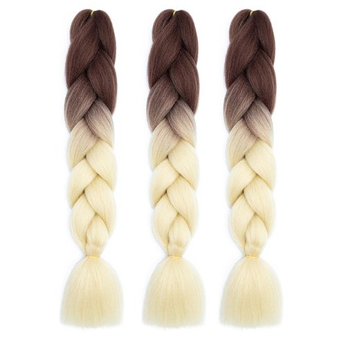 Xiaofeng Colorful Ombre Braiding Hair Extensions 24 Inch 3 Packs High Temperature Jumbo Crochet Braiding Hair for Box Twist Braids (24 Inch (Pack of 3), Brown to Blonde)