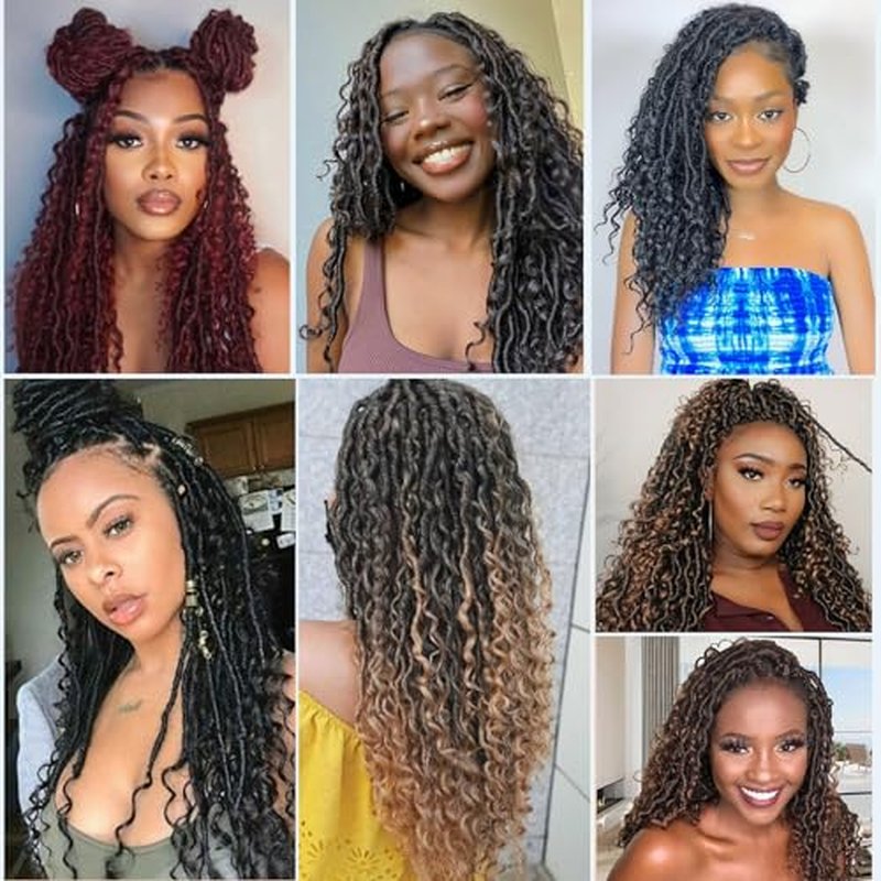 Goddess Locs Crochet Hair 12 Inch 8 Packs Faux Locs Crochet Hair For Black Women Crochet Hair Pre Looped Crochet Faux Locs With Curly Ends River Locs Crochet Hair (12 Inch, 1B)