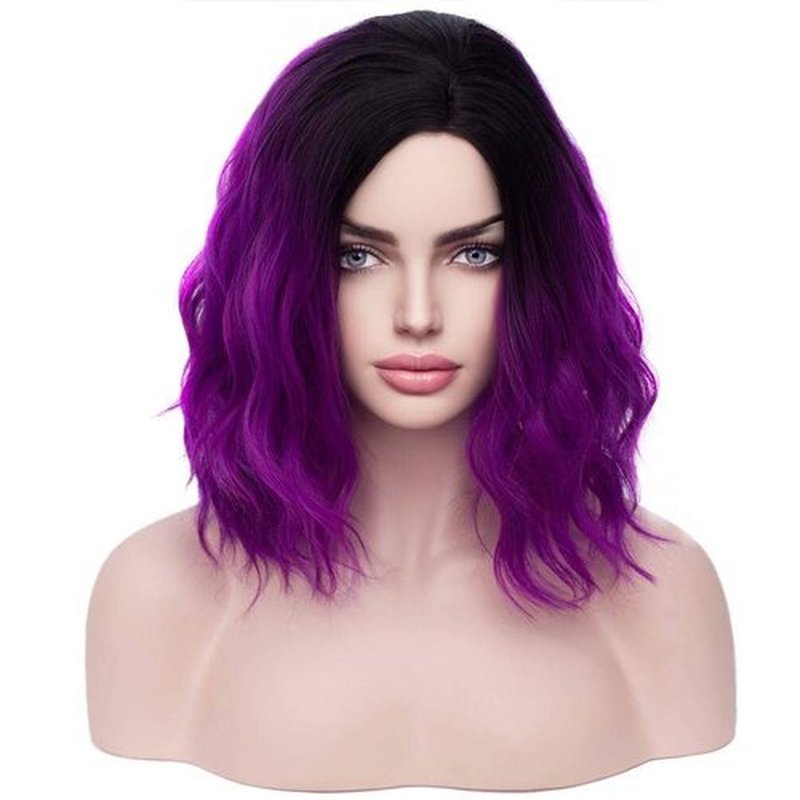 BERON 14 Inches Purple Wig Short Curly Wig Charming Wave Wigs Ombre Purple Wig Bob Wig for Women Synthetic Wig with Wig Cap