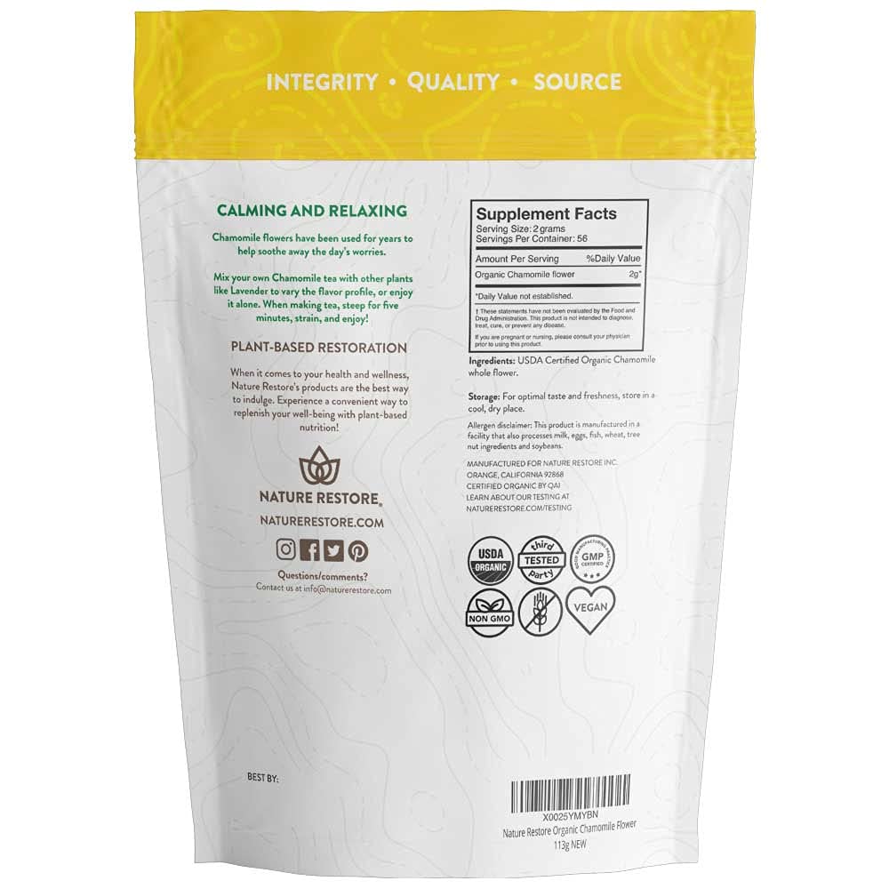 Organic Chamomile Whole Flower, Loose Leaf, Tea Leaves, 4oz (Packaging may vary)