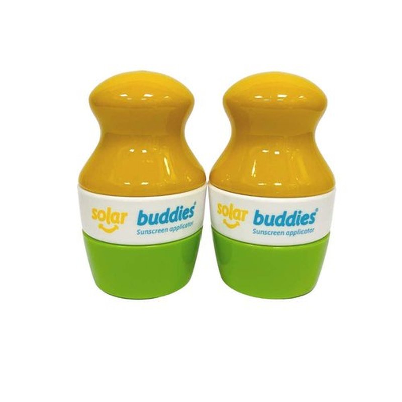 Solar Buddies Sunscreen Applicator - Green Pack of 2 - BPA-Free Refillable Roll on Sponge Sunscreen, Suncream & Lotion Applicator For Kids, Adults & Families - Holds 3.4fl oz, Perfect Size for Travel