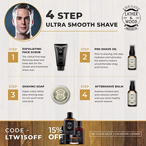 Lather & Wood Shaving Soap - Bay Rum - Simply the Best Luxury Shaving Cream - Tallow - Dense Lather with Fantastic Scent for the Worlds Best Wet Shaving Routine. 4.6 oz (Bay Rum)