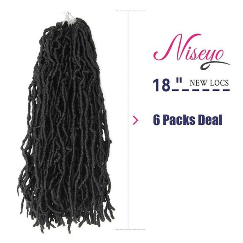 Niseyo Faux Locs Crochet Hair 18 Inch Soft locs, 6 Packs Short Crochet Locs Pre Looped Crotchet Straight Synthetic Hair Extensions (1B, Natural Black)