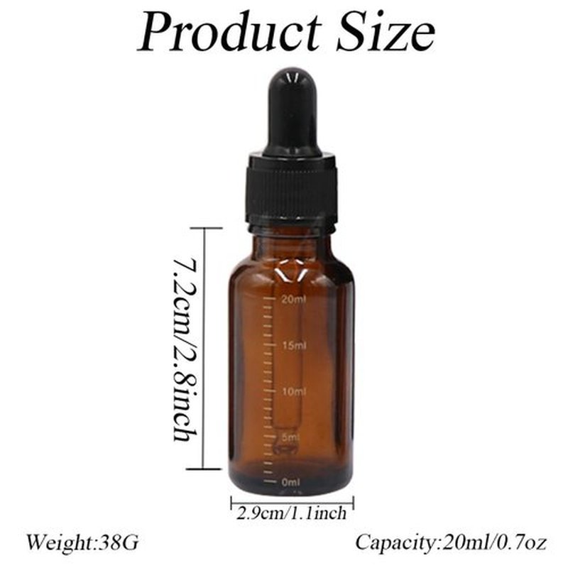 Happyupcity 3Pcs 20ml/0.7oz Empty Refillable Amber Glass Dropper Bottles with Scale Dropper Essential Oil Bottles Sample Vials Travel Liquid Dispenser Container for Perfume Cosmetic