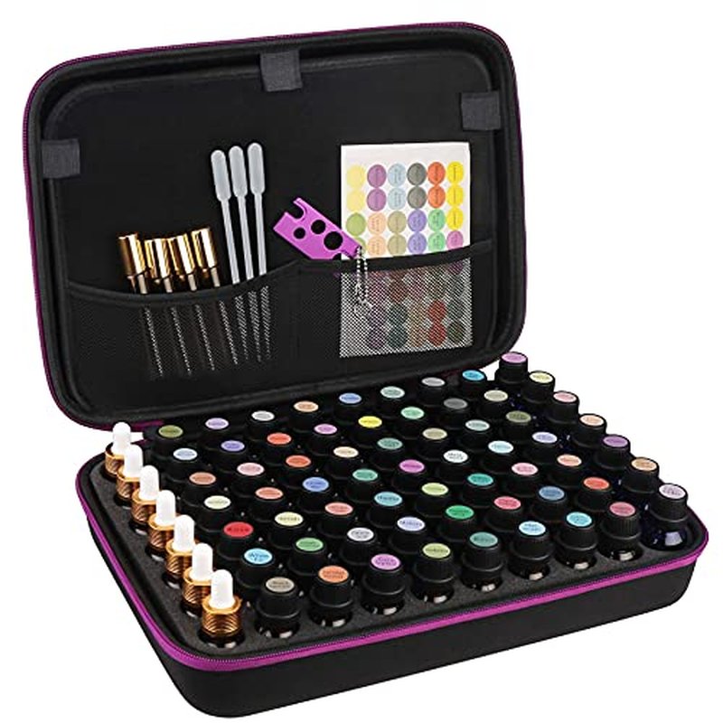 Canboc 30 Bottle Essential Oil Storage Holder Organizer Carrying Case, Essential Oils Box Holds 5ml 10ml 15ml Bottle for Young Living Oils, Essential Oil Travel Bag with Labels & Bottle Opener, Black