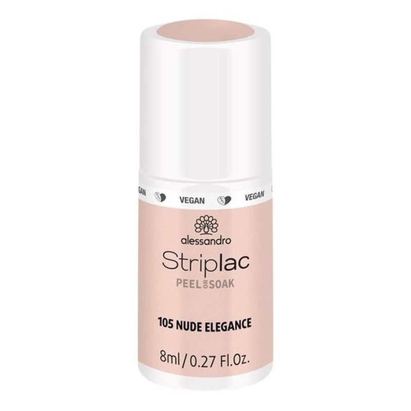 alessandro Striplac Peel or Soak Nail Polish - Long Lasting Wear - Quick Drying Time - Offers a Variety of Colors - Delivers Professional Results - Vegan - Cruelty Free - Nude Elegance - 0.27 oz