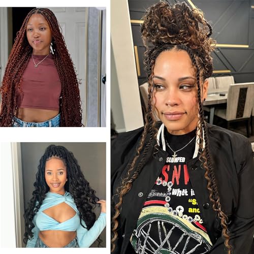 Senegalese Twist Crochet Hair with Curly Ends - 16 Inch Boho Island Twist Crochet Hair 8 Packs Boho Goddess Twist Crochet Hair Pre Looped Crochet Twists with Curly Ends(16(8Packs), 1B/27)